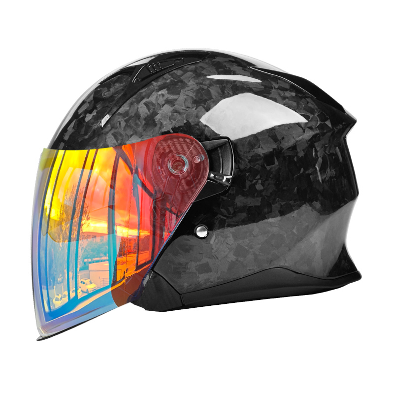 Casque de moto ouvert en fibre de carbone OF811 Casque à double visière certifié DOT