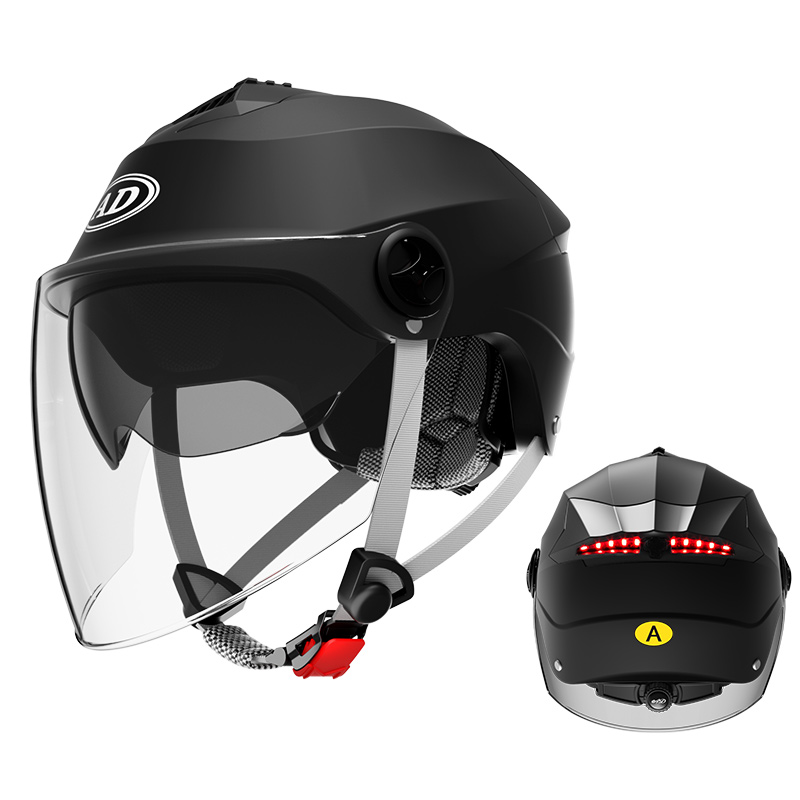 Casque de sécurité à demi-visage pour moto avec feux arrière à LED 818, casque à double visière